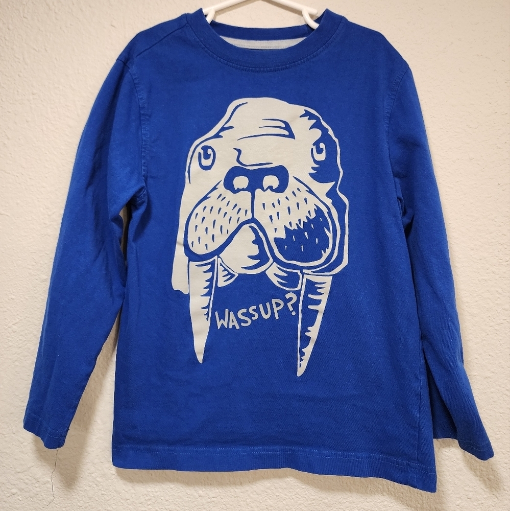 Kids Gymboree Blue Long Sleeve Shirt with Dog Graphic Size 7